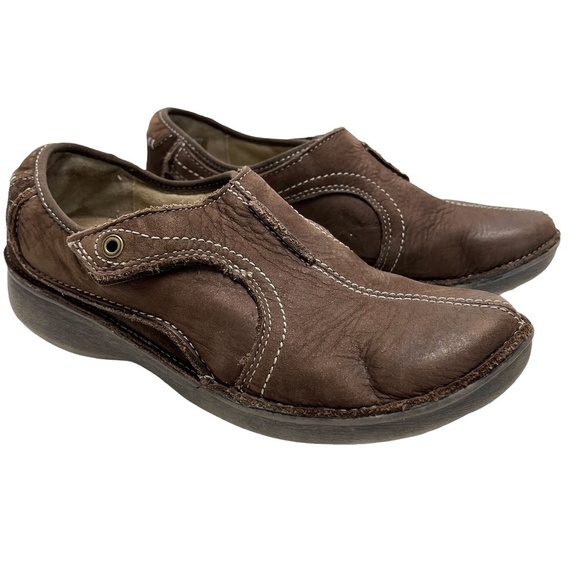 Clarks Shoes - CLARKS WAVE WALK Genuine Leather Dark Brown Loafers Casual Flats Shoes sz 6.5